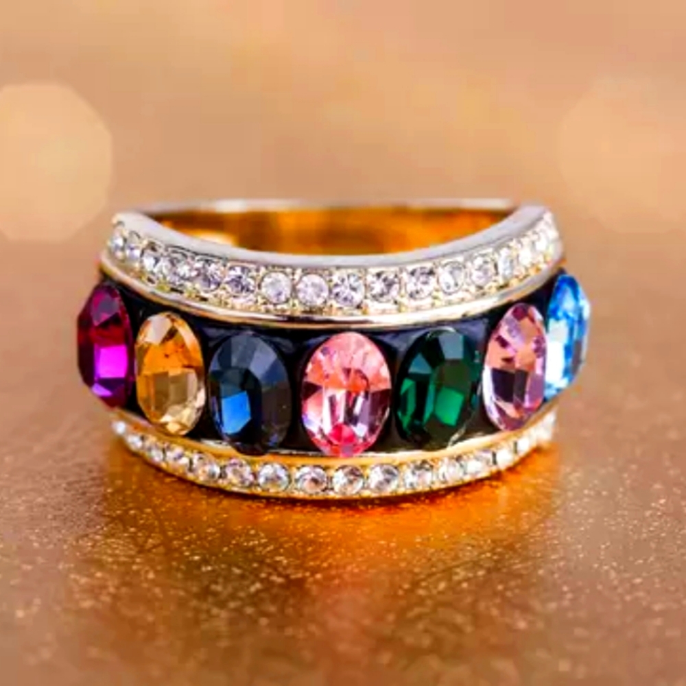 Nina & Grace 14kt Gold Over Multicolor Crystal's Ring Size 7